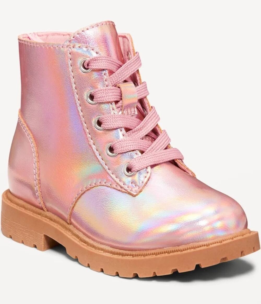 Old Navy Toddler Girl Pink Lace Up Metallic Boots 5